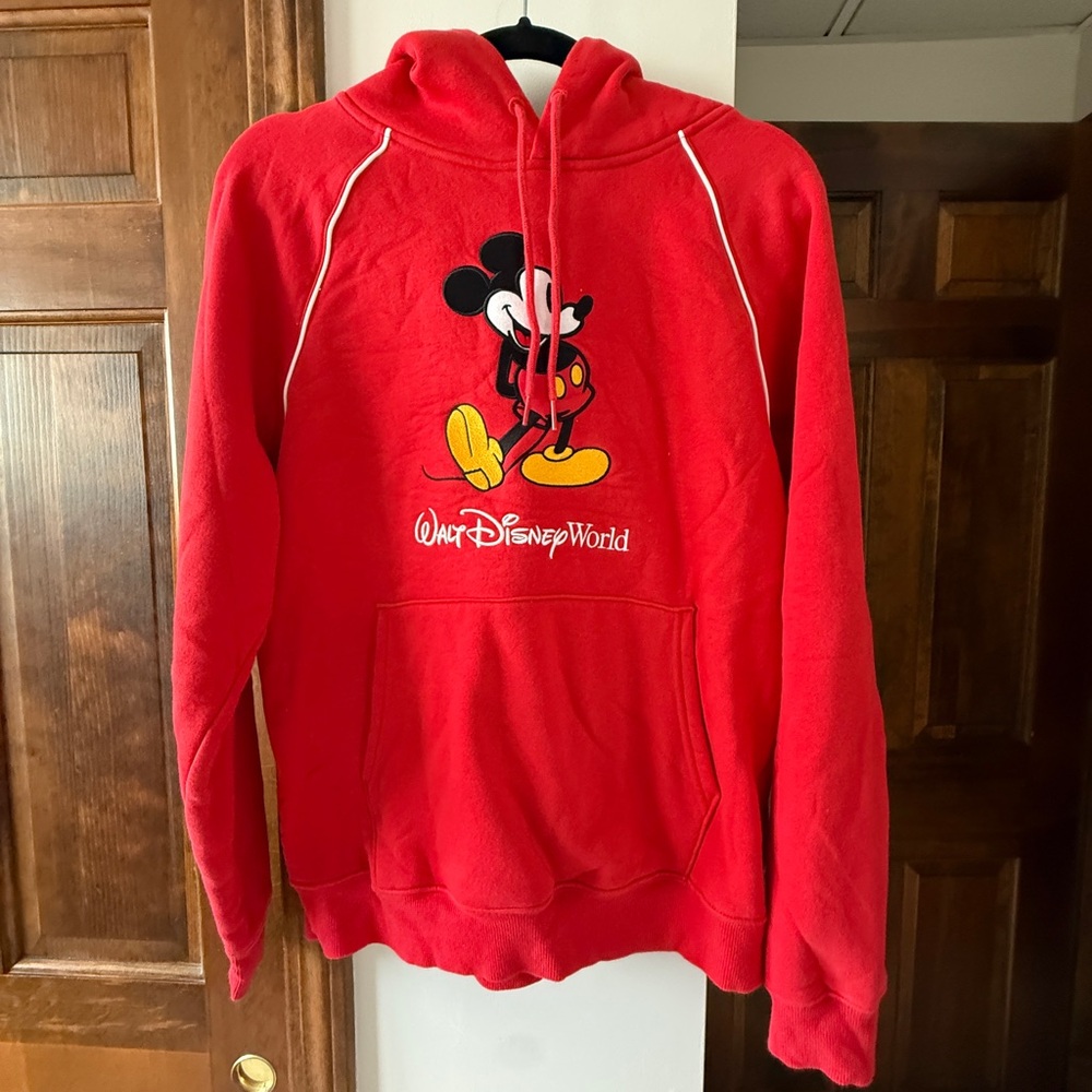 Disney Unisex Red Hoodie with Mickey Mouse Design Size M